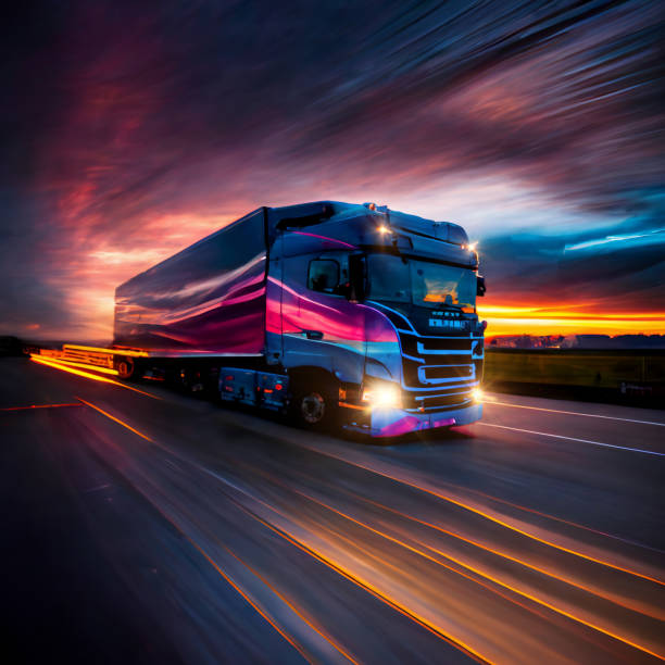 Digital art Lorry on a motorway in motion