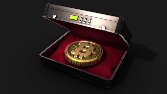 Golden Bitcoin in Safe Bag