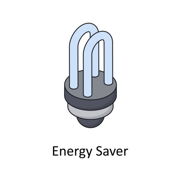 illustrations, cliparts, dessins animés et icônes de icône energy saver vector isometric filled outline pour vos projets numériques ou imprimés. - ampoule à basse consommation