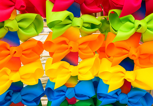 Abstract close up of colorful ribbons and bows.