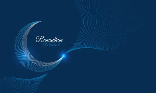 Vector illustration of Ramadhan kareem with moon line art on blue background