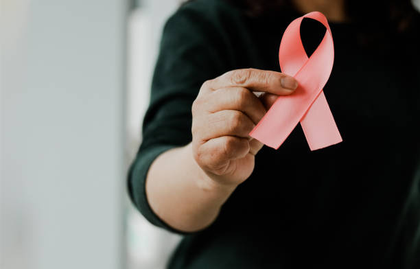 istock Women's hands holding a pink or purple ribbon. 1459813295