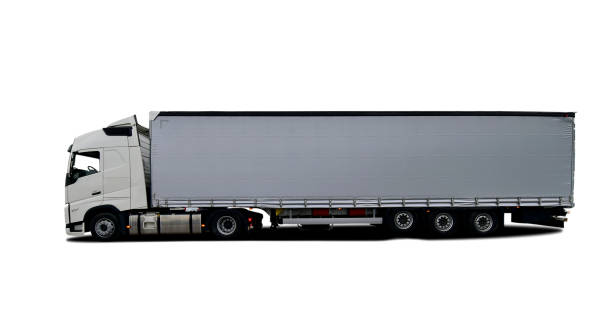 istock Truck tractor with semi trailer on a white surface 1459815573