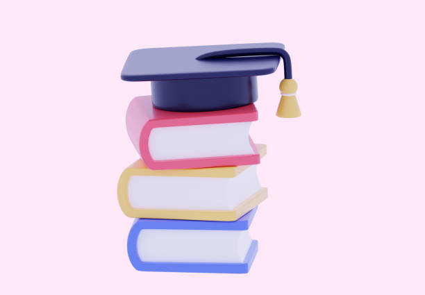 istock 3D Stack of colorful books and graduate hat icon 1459819300