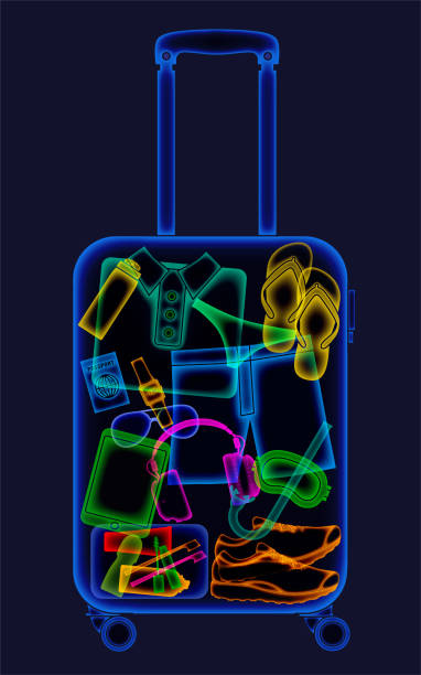 röntgenaufnahme eines urlaubskoffers eines mannes - airport x ray stock-grafiken, -clipart, -cartoons und -symbole