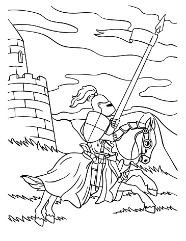 Knight Joust Coloring Page For Kids Stock Illustration - Download Image ...