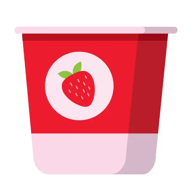 Vector illustration of Grocery food packaging strawberry yogurt cup colorful with label icon on white background