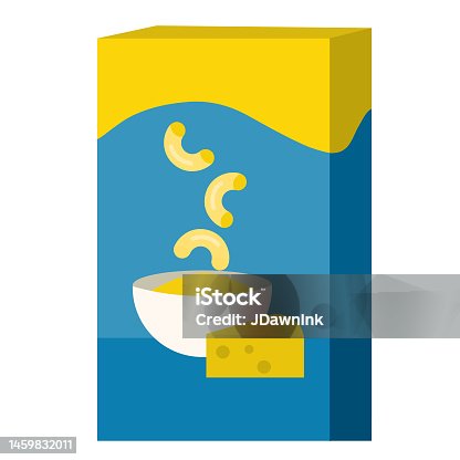 istock Grocery food packaging colorful macaroni with cheese box with label icon on white background 1459832011