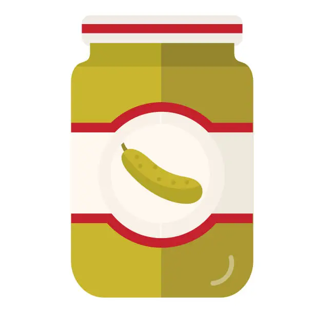 Vector illustration of Grocery food packaging colorful pickle jar with label icon on white background