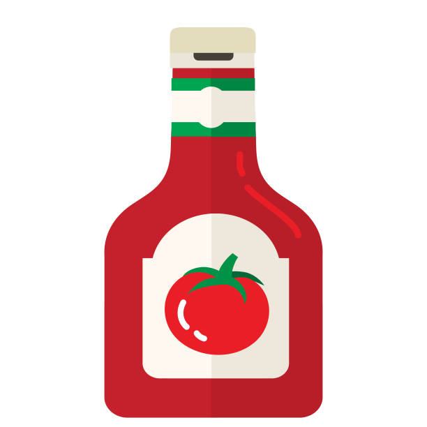istock Grocery food packaging colorful ketchup bottle with label icon on white background 1459832224