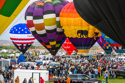 Albuquerque, New Mexico - USA - Oct 3, 2022: Hot air balloon mass ascension at the Albuquerque International Balloon Fiesta.