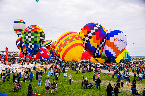 Albuquerque, New Mexico - USA - Oct 2, 2022: Hot air balloon mass ascension at the Albuquerque International Balloon Fiesta.