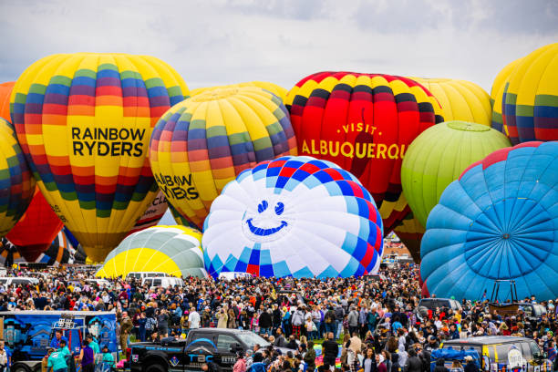 Hot Air Balloon Mass Ascension at the Albuquerque International Balloon Fiesta stock photo