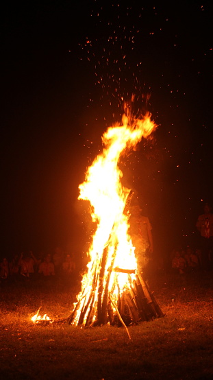 A blow Campfire in a boy scout camp