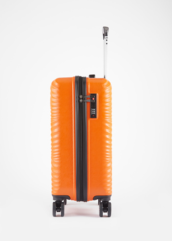 Side View Of Orange Suitcase On White