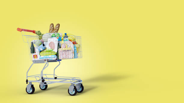 istock 3D illustration. Shopping Cart On yellow  background. Shopping online concept 1459856708