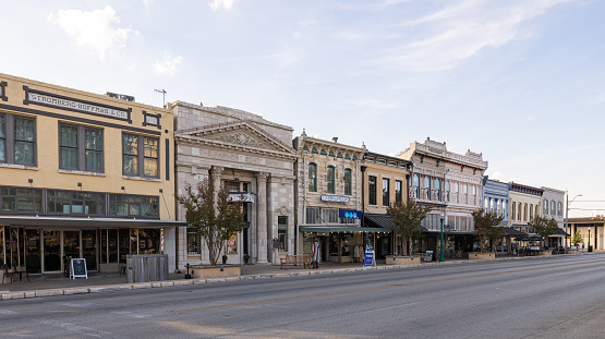 Georgetown, Texas, USA - October 14, 2022: The old business district on Austin Street