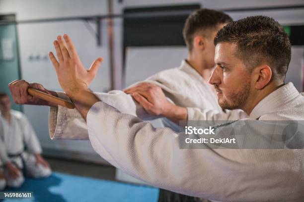 Two Fighters Are Fighting In The Gym Aikido Training Is In Progress Stock Photo - Download Image Now