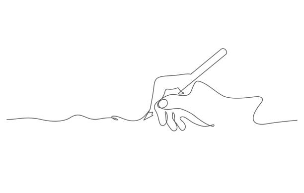 hand writing with pencil in continous line drawing hand writing with pencil in continous line drawing vector illustration author stock illustrations