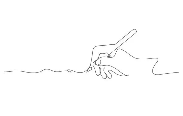 Vector illustration of hand writing with pencil in continous line drawing