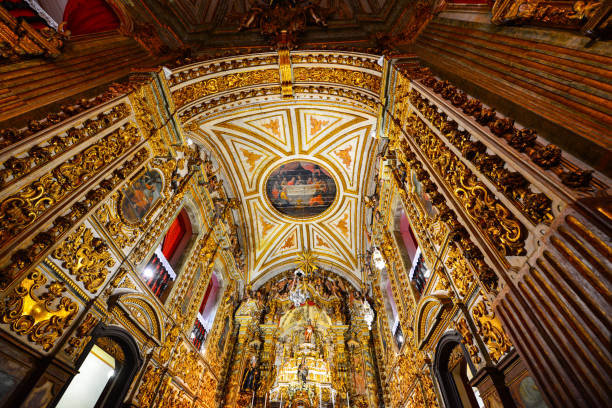 The lavish, baroque interior of the Basilica of Our Lady of the Pillar in Ouro Preto stock photo