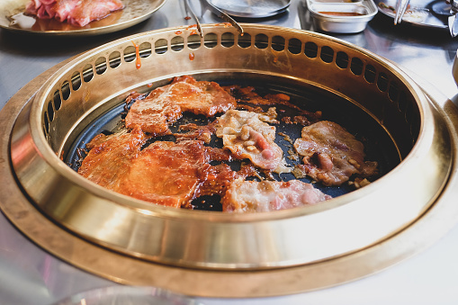 Korean cuisine, Grill meat pork korean barbecue traditional style in restaurant.