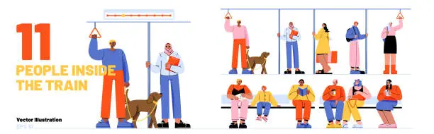 Vector illustration of Passengers inside subway train car