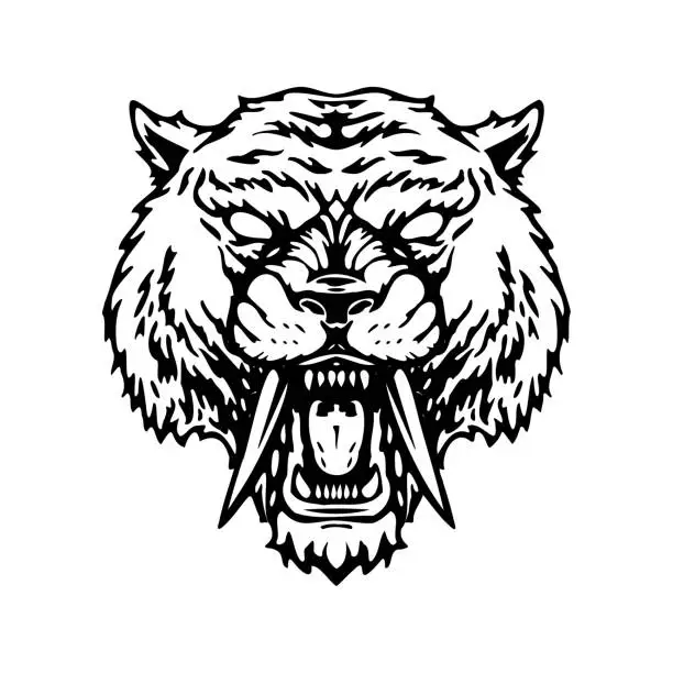 Vector illustration of illustration of a furious saber tooth tattoo