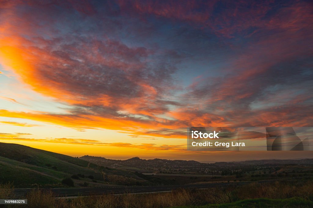 Sunset over Irvine, California Beautiful sunset over a road in Irvine, California. California Stock Photo