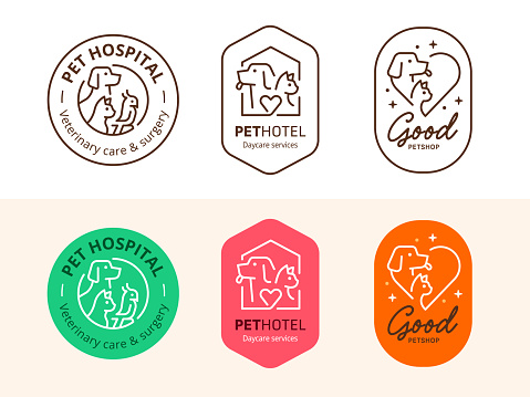Pet store, shop, hotel, or hospital logo. Pet-related label badge vector illustration.