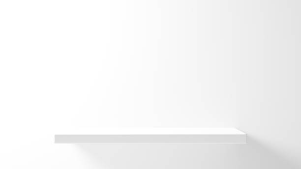 istock 3D Illustration.White walls and white shelves. Product space. Simple background material. 1459883724
