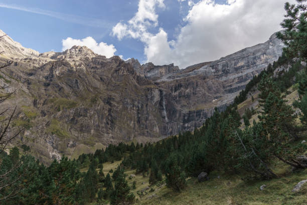 istock Cirque de Gavarnie with waterfall at massive high rock wall formation and forest in foreground in Pyrenees Mountains, Nouvelle-Aquitaine, France 1459883843