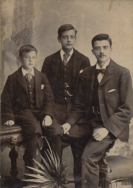Victorian Gentleman Three Brothers portrait stock photo