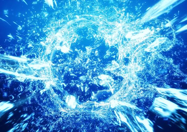 Abstract background with blue splashes and ice shards Abstract background with blue water splash and ice shards in science concept splashing droplet stock pictures, royalty-free photos & images