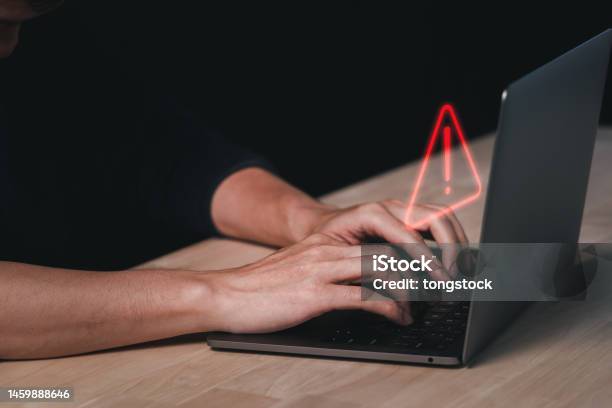 Warning Hacked Alert Or It Staff Programmer Developer Using Computer ...