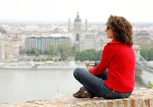 woman watches the panorama stock photo