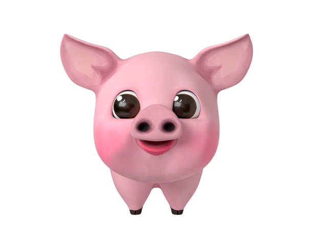 istock Cartoon pink smiling piglet with CLIPPING PATH isolated on white background, 3d rendering 1459894074