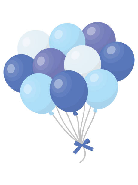 ein haufen blau-weißer luftballons. - ribbon powder blue isolated on white isolated stock-grafiken, -clipart, -cartoons und -symbole