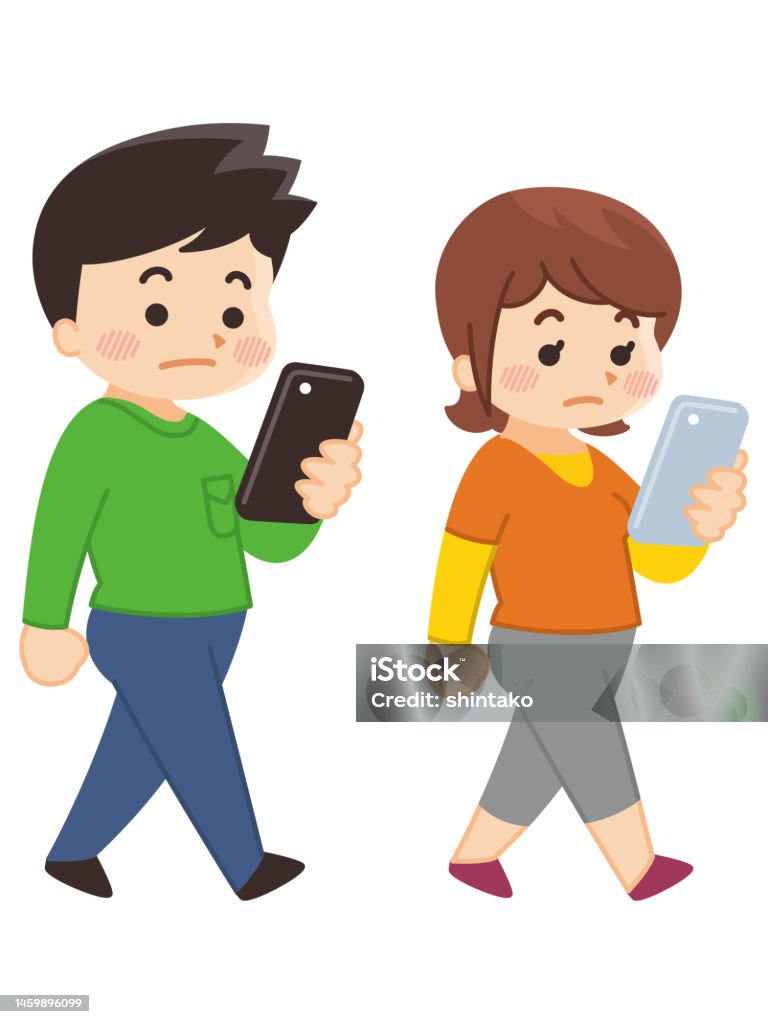 Photo Walk Using Phone Young People Using Smartphones While Walking Stock Illustration ...