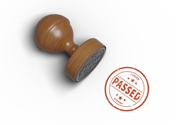 Approved stamp on recycled paper. Horizontal composition with copy space. Directly above.