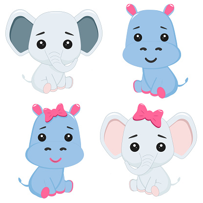 Zoo collection. Set of cute animals. Cartoon character design.