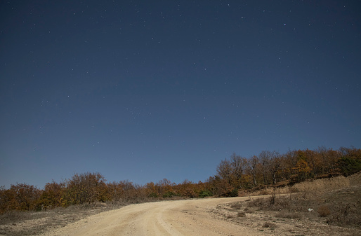 Night Starry sky and a lonely road