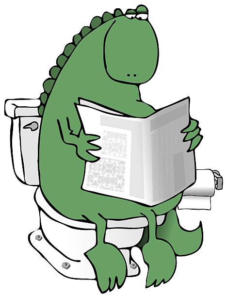 illustrazioni stock, clip art, cartoni animati e icone di tendenza di dinosauro un bagno - toilet public restroom newspaper reading