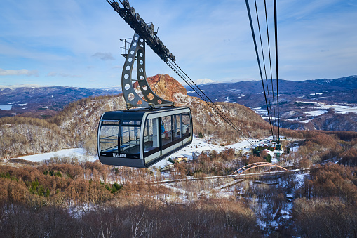 Hokkaido, Japan  - December 17, 2022 : The Usuzan ropeway is a cable car to Usuzan mountain summit transport