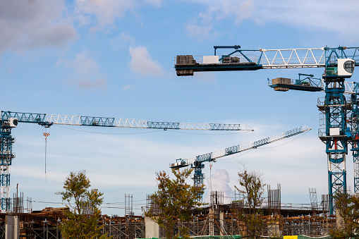 cranes on construction site, Penang, Malaysia