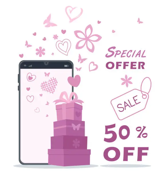 Vector illustration of Special Offer. Valentine's Day design for advertising, banners, and flyers.