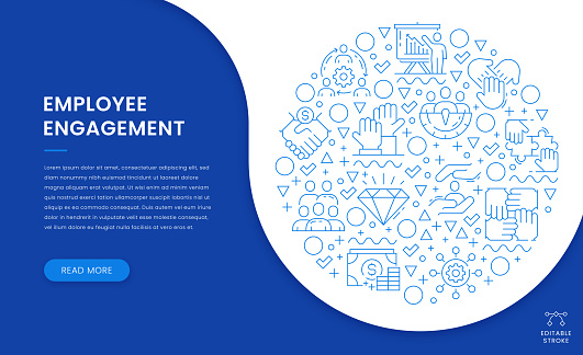 Employee Engagement Web Banner Concept with a circle shaped Icon Pattern. Can be used separately, adjustable colors and editable stroke.