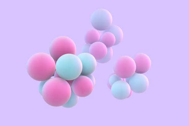 istock 3D abstract liquid bubbles on purple background. Concept of science: floating morphing spheres, molecular elements or nanoparticles. Fluid pink and blue shapes in motion EPS 10 1459910728
