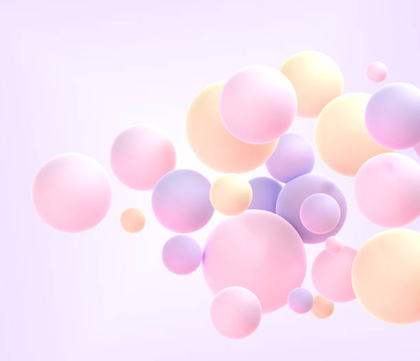 istock Abstract geometric background with frosted spheres in pastel colors 3d render. Flying pink purple yellow matte balls or bubbles in motion. Wallpaper, cover or banner graphic design 1459912607