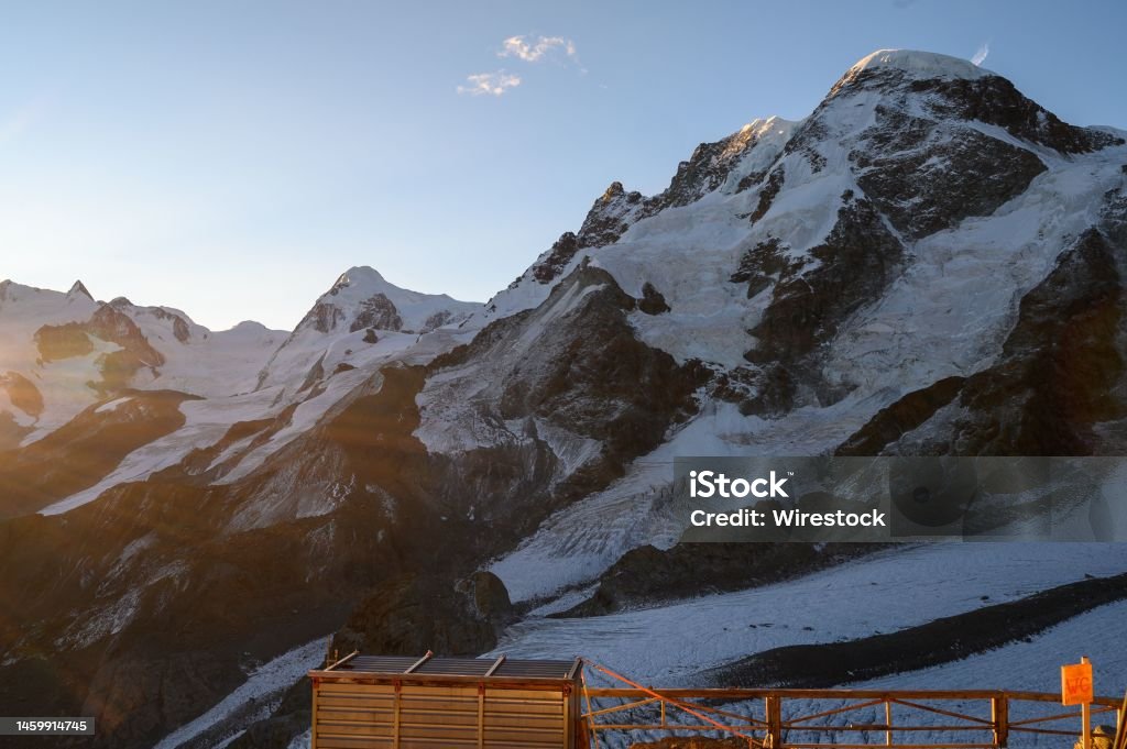 Beautiful shot of the scenic rocky snowy Breithorn mountains between Switzerland and Italy A beautiful shot of the scenic rocky snowy Breithorn mountains between Switzerland and Italy Beauty Stock Photo